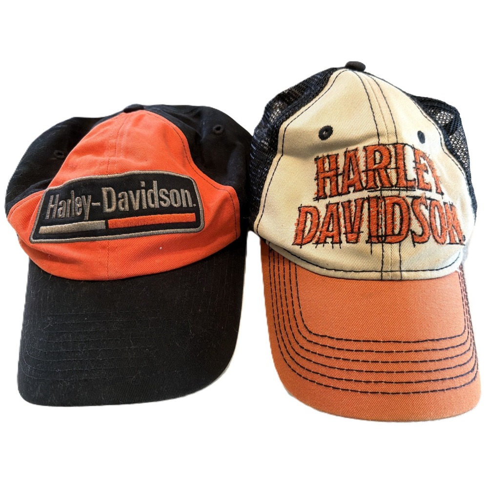 Harley-Davidson Hat Bundle Set of 2 Vintage Look Black Orange Trucker Caps O/S